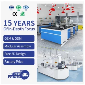 Modern Modular Student Lab Bench with Integrated Reagent Rack for High School Physical Chemical Laboratory Use