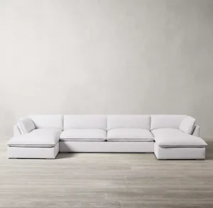 Modern Modular U Shape Sectional Sofa White Linen Fabric Cloud Couch Lounge Sofa for Living Room Villa Hotel