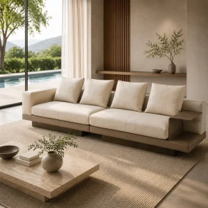 Modern Modular Upholstered Sofa with Built In Side Table Sponge Filled Eco Friendly for Apartments & Hotels