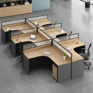 Modern Modular Wood Staff Office Computer Table and Chair Combination with 6 Panel Partition Station for Office