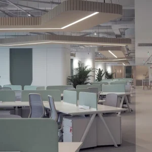 Modern Modular Wooden Panel Office Cubicles with Metal Frame Workstations and Rectangular Desks Design Implementation