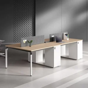 Modern Modular Wooden Panel Office Cubicles with Metal Frame Workstations and Rectangular Desks Design Implementation