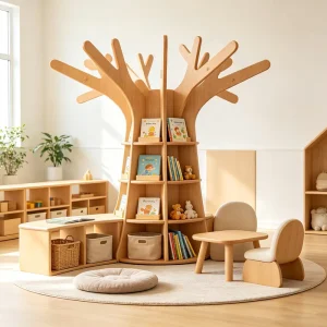 Modern Montessori Kids Toddler Daycare Childcare Furniture Set Reading Tree Bookshelf Eco Friendly Durable Room Kindergarten
