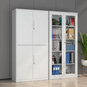 Modern Movable School Hospital File Cabinet 2 Glass 2 Steel Doors Lockable Adjustable Shelves Heavy Duty Powder Coated Assembled
