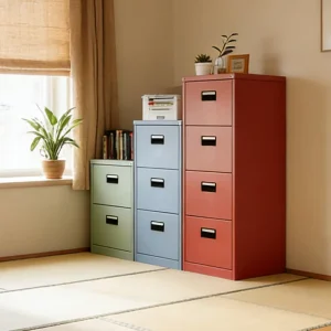 Modern Movable Steel Fireproof 4 Drawer Lockable Filing Cabinet Eco Friendly Space Saving Office School Hospital Bedroom Living