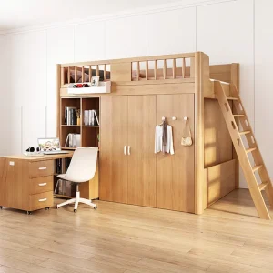 Modern Multi Function Study Desk Wardrobe Bookshelf Ladder Wood Kids Loft Bed Children Bunk Bed