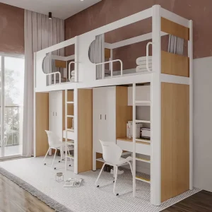 Modern Multi Scene One Piece Bunk Bed with Desk Wardrobe Cubicle for School Apartment Dormitory Iron Frame Bed for Hospital Use