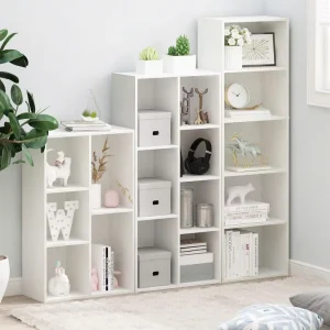 Modern Multi Tier Wooden Bookcase Storage Cubbies Easy Assembly Space Saving Design for Bedroom School Home Office Living Room