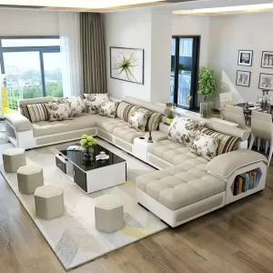 Modern Multi functional Intelligent Music Luxury Living Room Furniture U shaped Cloth Cotton Sofa Set Massage