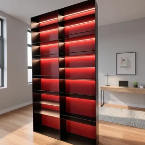 Modern Multi functional Wall Mounted 5mm Aluminum Living Room Furniture Bookcase Free Standing LED Strip Light Bookshelf