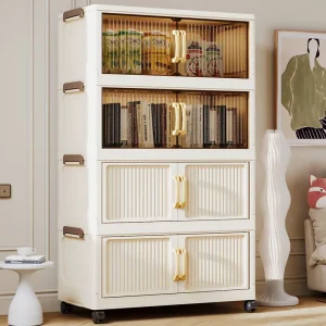 Modern Multi layer Stackable Folding Plastic Living Room Cabinet Double door Design Large Capacity Durable Space Home Furniture
