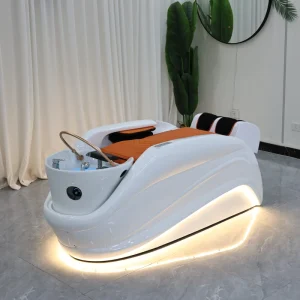 Modern Multifunction Salon Shampoo Massage Chair LED Light Ceramic Basin High Density Sponge for Commercial Salon