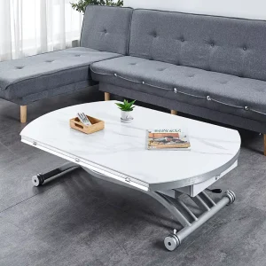 Modern Multifunctional Round Folding Extendable Coffee Table with Sintered Stone Top for Living Room