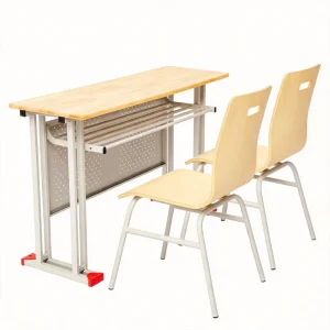 Modern Multipurpose 2 Person Desk Chair Set Writing Pad for Church Activity Room After School Program Wooden Long Table School