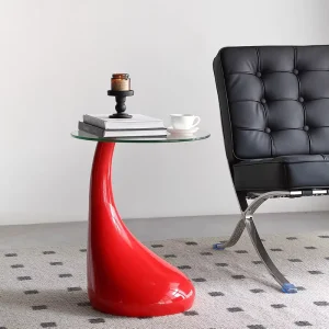 Modern Mushroom Shaped Fiberglass Coffee Table Eco Friendly New Material Polished Veneer Fiber Reinforced Glass