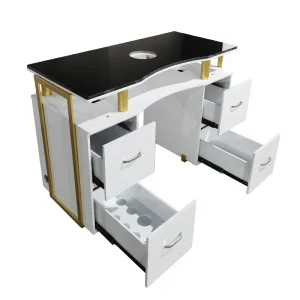 Modern Nail Salon Manicure Table Gold Black Single Nail Manicure Tables with Nail Dust Extractor Fan