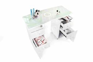 Modern Nail Salon Manicure Table Wood Desk With Dust Collector Featuring Glass and Marble Material