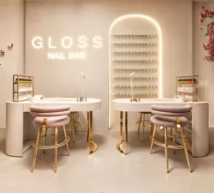 Modern Nail Salon Station Design Custom Manicure Table & Mirror Set One Stop Nail Salon Furniture Decoration Solution