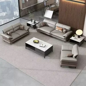 Modern Nappa Leather Office Sofa Ergonomic 45D High Density Sponge Waterproof Wear Resistant Couch for Office Reception Lobby
