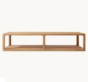 Modern Natural Oak Solid Wood Coffee Table Rectangular Tea Table with Open Shelf Minimalist Living Room Center Table