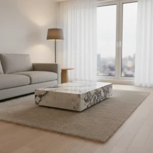 Modern Natural Square Customized White Dover Stone Coffee Table Living Room Furniture Side Table Durable