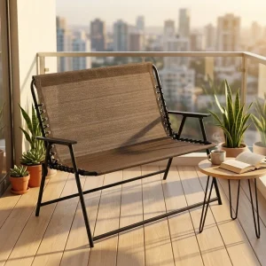 Modern Navy Fabric Folding Garden Chair with Stainless Steel Frame Eco Friendly Portable for Outdoor Courtyard Use Two Person