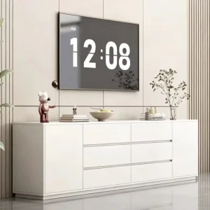 Modern New Chinese Style Tall Solid Wood Multi Layer Customizable TV Cabinet Double Doors Wall Mounted Home Furniture