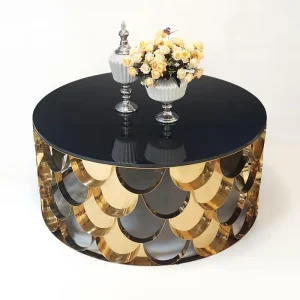 Modern New Design Coffee Tables Home Living Room Furniture Gold Metal Frame Black Tempered Glass Round Coffee Table Set