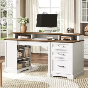 Modern New Design Executive Desk with Drawers Computer Desk with File Cabinet and Side Bookshelf