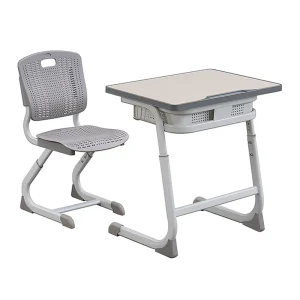 Modern New Design Wood School Classroom Furniture Adjustable Height Metal Leg Desk and PP Plastic Chair Set with Drawer