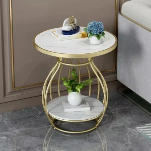 Modern Nordic 2 Layer Light Luxury Living Room Furniture Coffee Table with Metal Material for Bedroom Dining Home Bar Set
