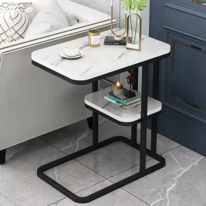 Modern Nordic 2 Tier End Table Light Luxury Wood Metal C Shape Coffee Side Table for Living Room