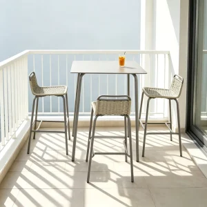 Modern Nordic American Style Outdoor Bar Furniture Rattan Wicker Patio Garden Bar Stools Rope Aluminium Metal Outdoor Bar Set