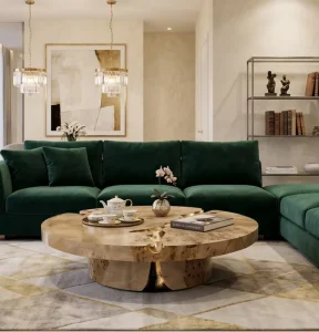 Modern Nordic Contemporary Wood Coffee Table with Gold Leaf Finish for Hotel and Living Room Use