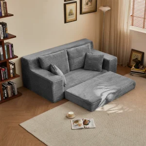 Modern Nordic Grey Convertible 2 in 1 Loveseat Sofa Bed Modular L Shape Inflatable Vacuum Compression Sofa No Assembly Corduroy