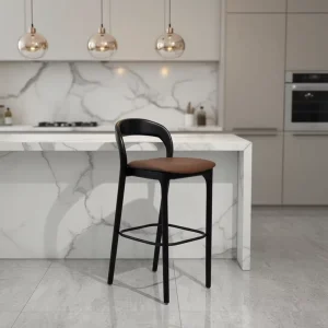 Modern Nordic High Back Counter Bar Stool Custom Logo Cushion Leather Solid Wood Durable Home Bar & Hotel Use Chiga CHC185