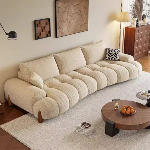 Modern Nordic Hotel Lobby Home Office Salon Wooden Legs Couch Cream Fabric Cured Sofa Set for Living Room