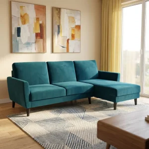Modern Nordic L Shaped Corner Sofa Set Folding Blue Velvet 3 Seater Sectional for Living Room Hotel