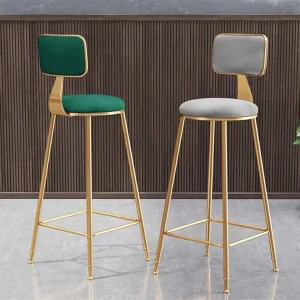 Modern Nordic Light Luxury Leather Upholstered Bar Stool with Backrest Gold Metal Frame High Bar Chair for Dining Commercial Use