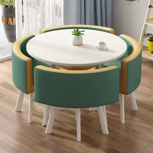 Modern Nordic Luxury Round White 25MM MDF Top Dining Table Set 4 Seats PU Leather Chairs Restaurant Hotel Apartment