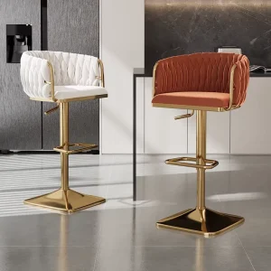 Modern Nordic Metal Bar Stools Gold Velvet Seats Eco friendly Hotel Bar Furniture Luxury Kitchen Restaurant Dining Living Room