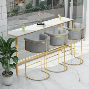 Modern Nordic Metal Frame Bar Stool with Backrest and Armrests