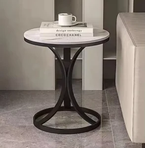 Modern Nordic Round Coffee Side Table with Metal Legs for Living Room Home Furniture with Wood Panel Style