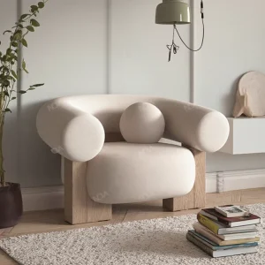 Modern Nordic Single Sofa Chair Solid Wood Lounge Armchair with Fabric Covers Lazy One Seat Design for Living Room