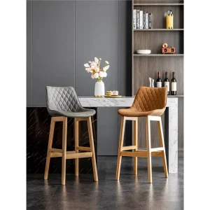 Modern Nordic Solid Wood Bar Chair Stool with Light Luxury Backrest Durable Design for Living Room Cafe & Balcony Use