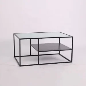 Modern Nordic Style 2-Tier Coffee Table with Metal Frame and Glass Top Living Room Furniture for Home Use