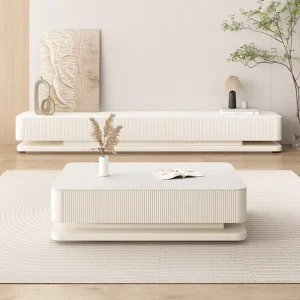 Modern Nordic Style Coffee Table Set for Living Room Rectangle Shape TV Stand with Square Patterns Hotels Villas Dining
