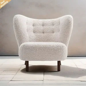 Modern Nordic Style Solid Ash Wood Leg Sherpa Fabric High Back Living Room Accent Lounge Chair