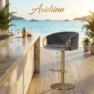 Modern Nordic Style Velvet Leather Bar Stools Swivel Metal High Chair Bar Stool for Bar Table With Back Rest
