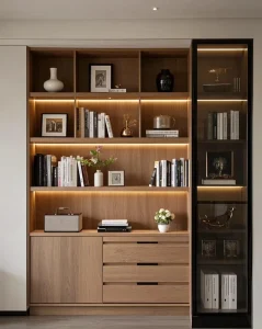 Modern Oak Bookshelf with 3 Adjustable Shelves Customizable Size & Color Wall Mount Option for Living Room Bedroom Home Office